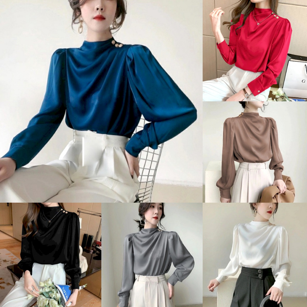 KALANTHA FASHION Jasmine Satin Blouse (Seri 1) Atasan Wanita Bahan Satin Silk Model Halter Neck Supe