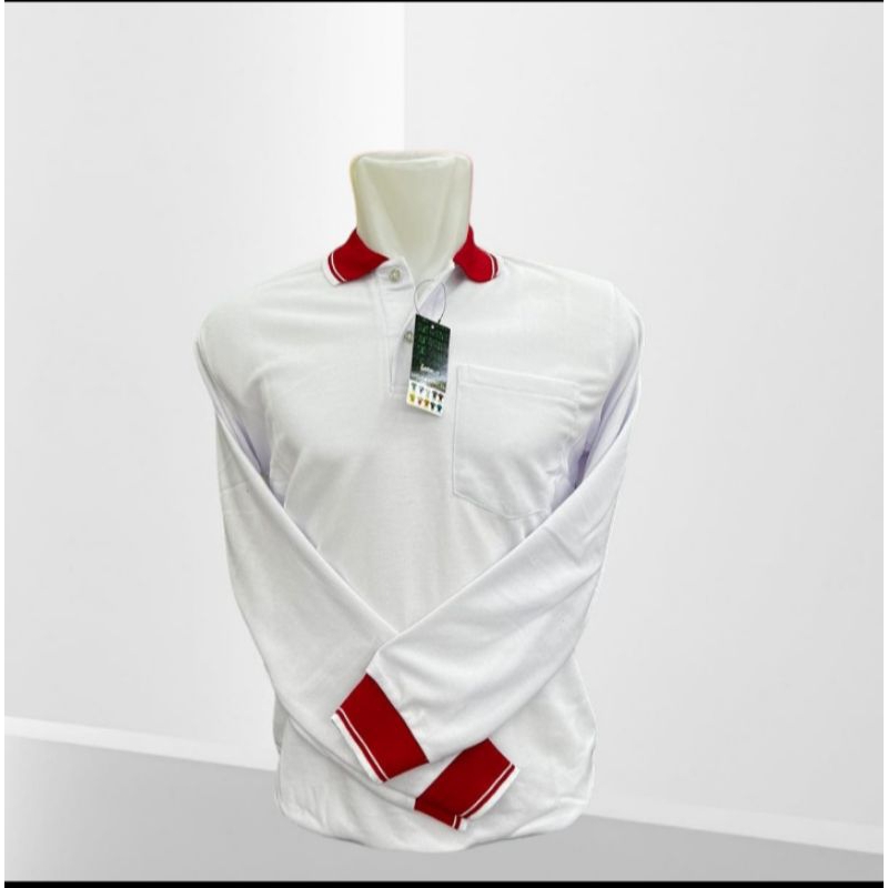 KAOS KRAH PUTIH LENGAN PANJANG//KAOS BERKERAH