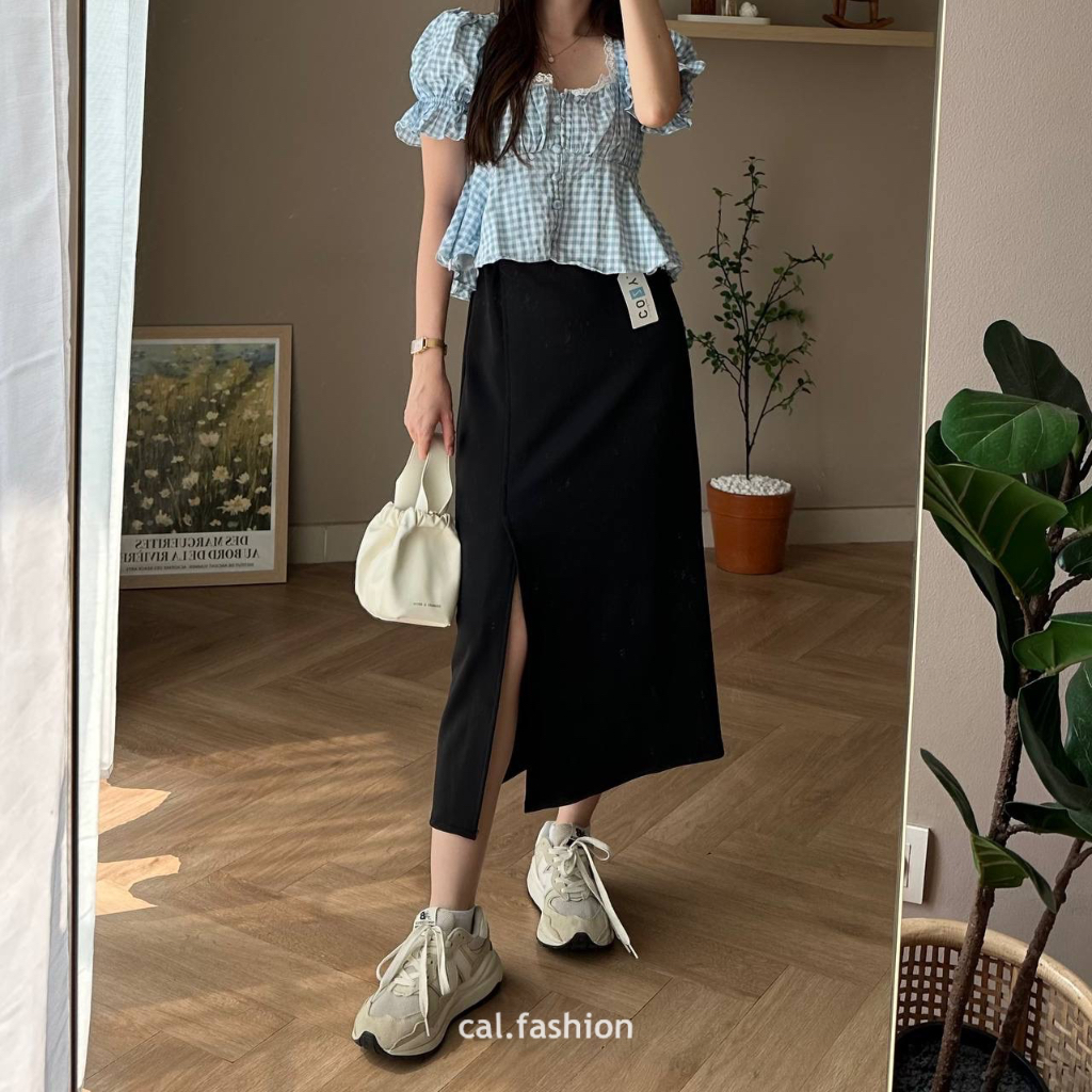 Bisa COD Yoon Skirt 590 by cal fashion Bahan Scuba Halus Premium Warna Black Cream Choco Sage Jakart