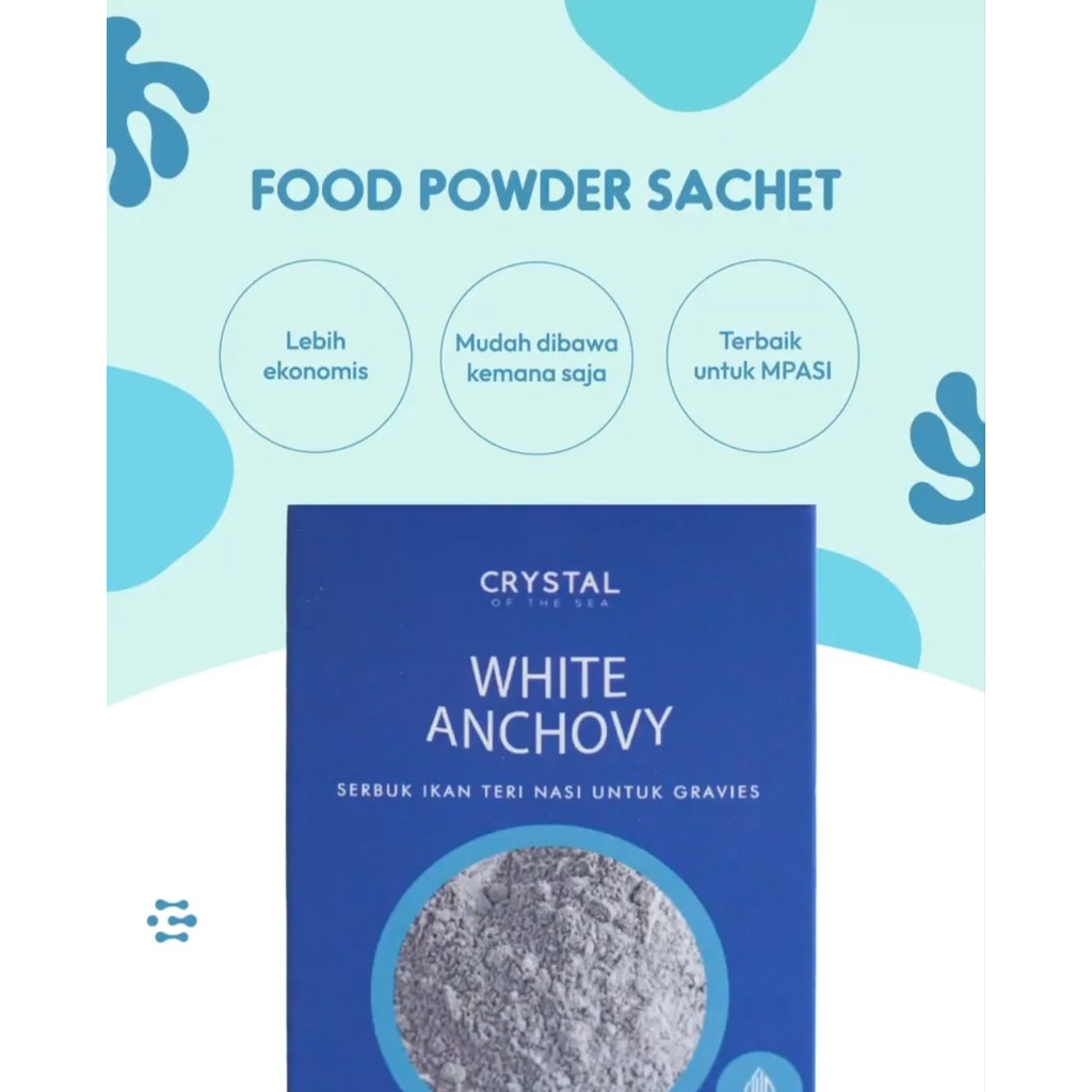 

Crystal of the Sea | White Anchovy Powder Box (4GR) | Bubuk Ikan Teri Nasi / Whitebait - Bumbu Kaldu MPASI NON MSG SACHET