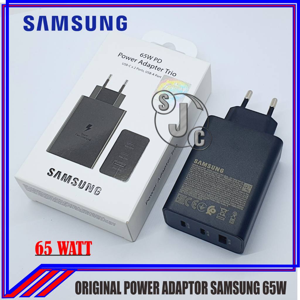 65W PD Power Adapter Trio Kepala Charger Samsung USB C+C+Usb A 65 Watt