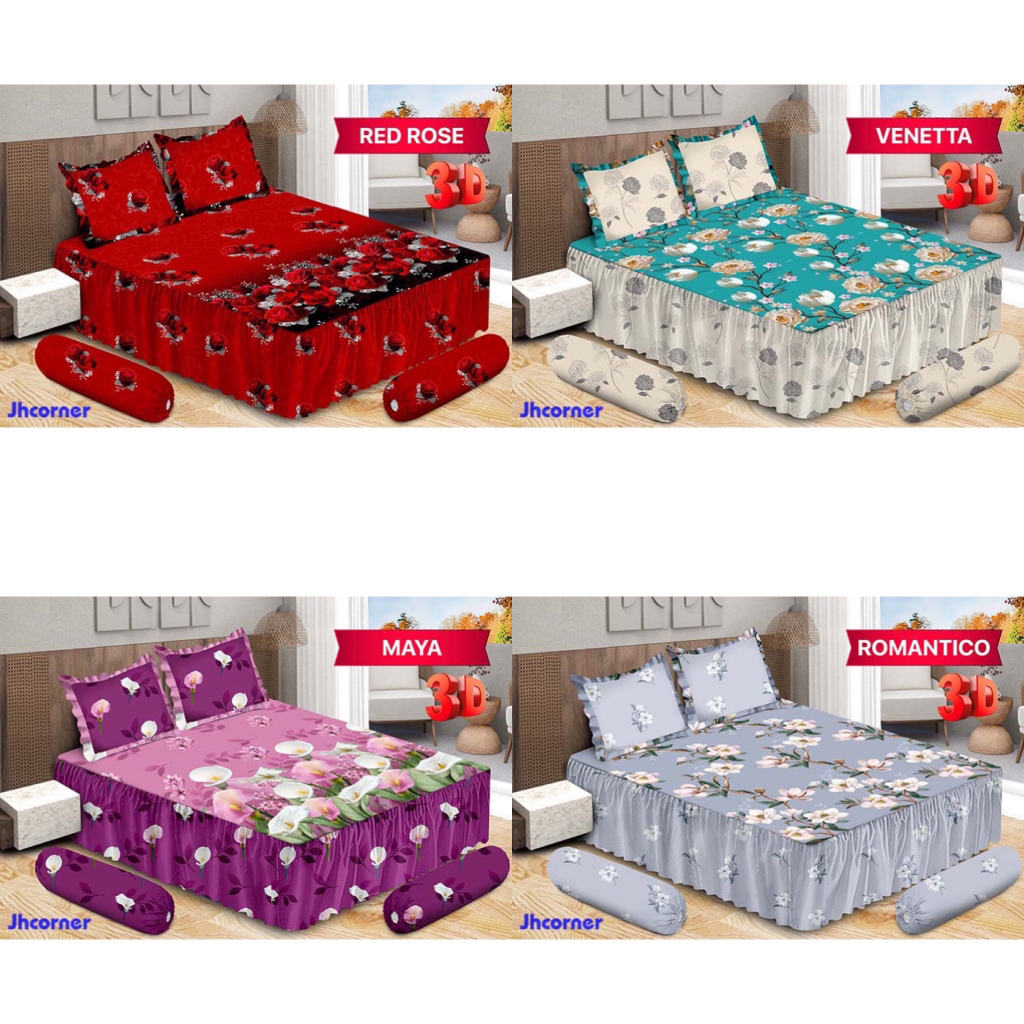 Sprei Bonita 3D Rumbai / Rimple Ukuran 180x200cm / 6 Kaki / King Size Motif Bunga