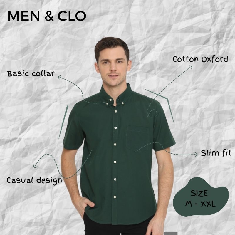 Men & Clo Kemeja Cowok Polos Lengan Pendek | Hijau Botol