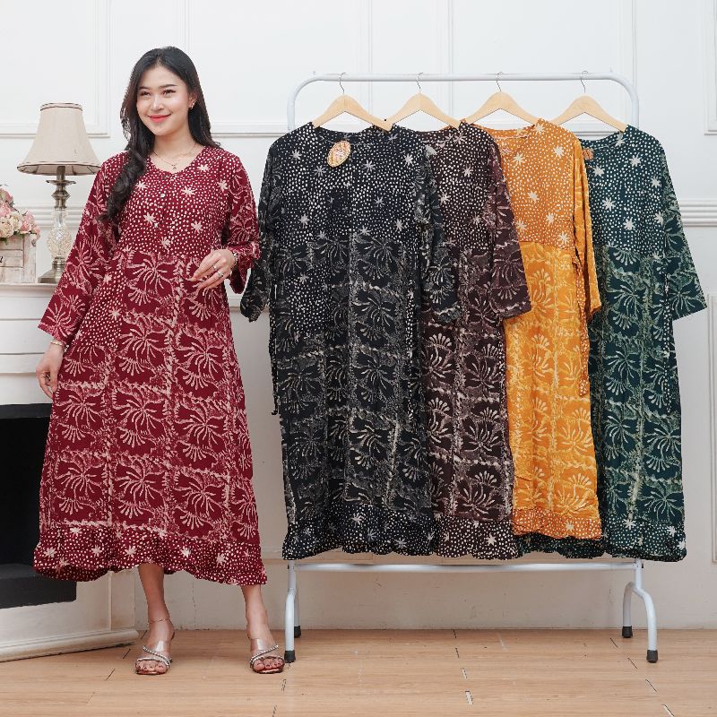 Daster Panjang Cap Madongan Rempel Bawah/Daster Lengan  Panjang Kancing Depan Busui/longdres cap/