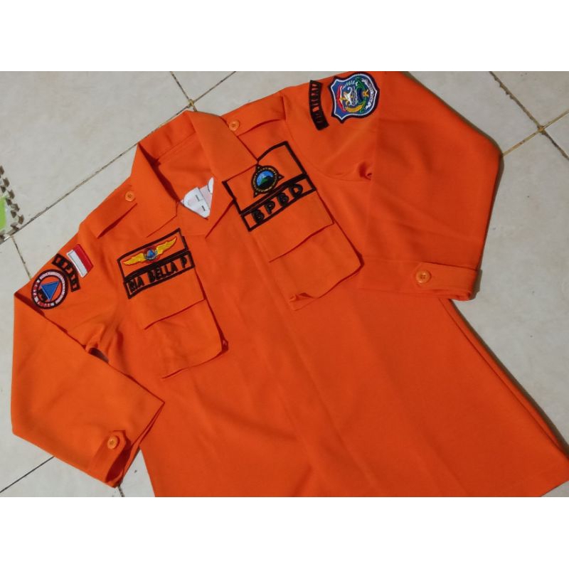 KEMEJA ATASAN PDL BPBD/BNPB/BASARNAS + BORDIR TIMBUL SET, BAHAN LUSTER TAILOR BEST QUALITY EXCLUSIVE