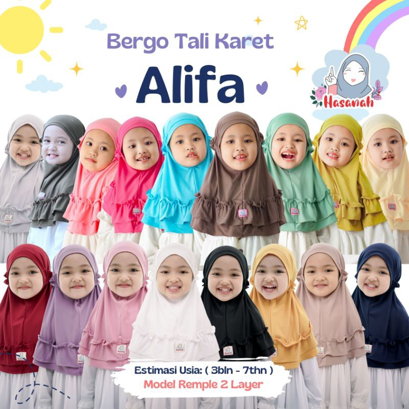Hijab Bergo Alifa Kerudung Jilbab Anak Perempuan Bergo Tali Karet Original