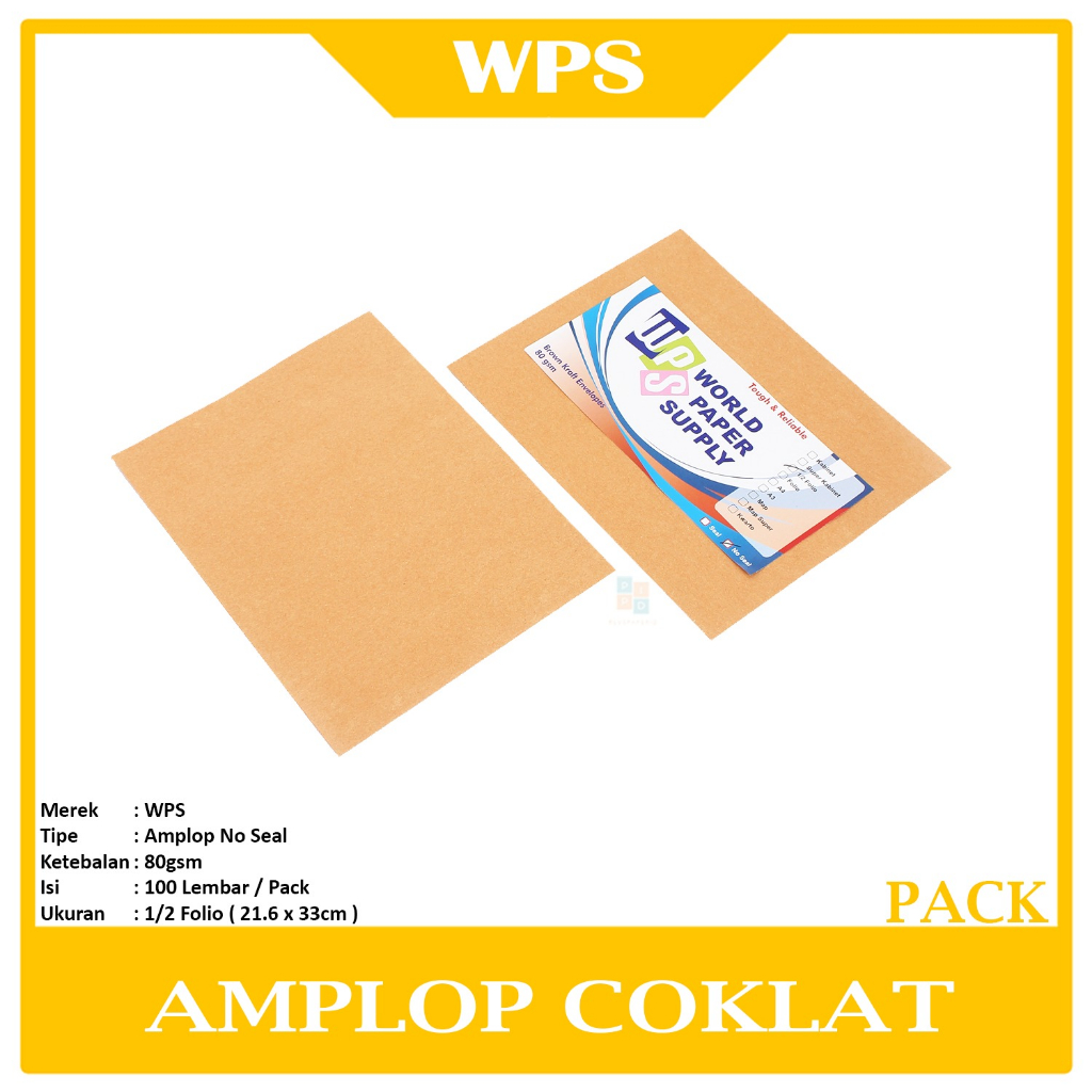 

WPS - Amplop Coklat Ukuran 1/2 Folio No Seal ( 19 x 25 cm ) No Seal - Pack