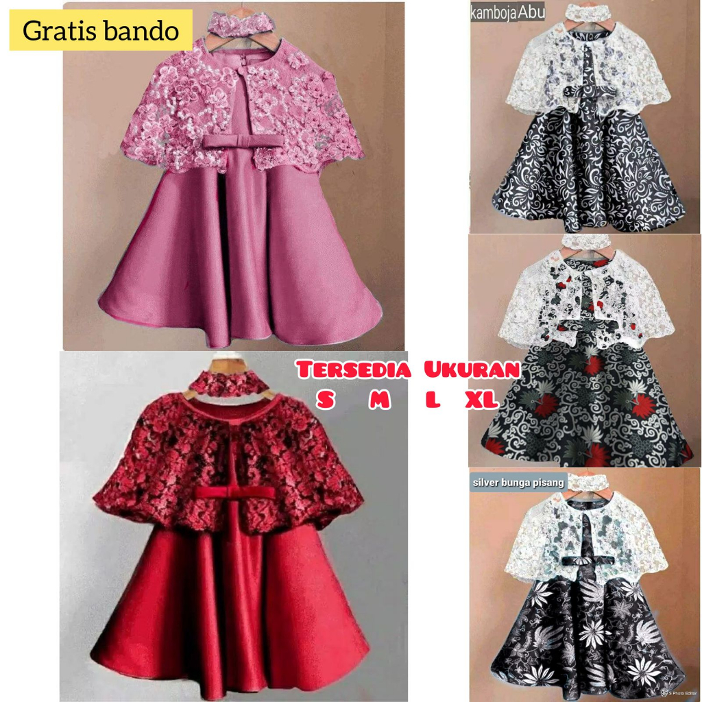 Baju Anak Perempuan 3 Ukuran Umur 1-7 Tahun GRATIS BANDO Dress Brukat Cape Brokat Batik Polos Tutu D