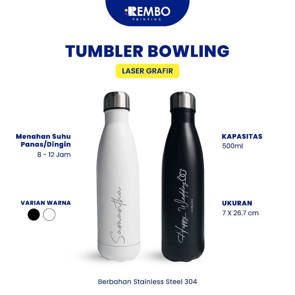 	 Tumbler Custom Bowling Laser Grafir/Print Grafir Nama/Logo/Karakter Souvenir Tumbler/Promosi Murah	