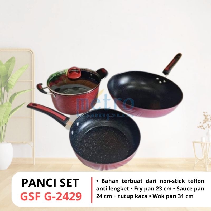 PANCI SET ANTI LENGKET SERI TEFLON GSF G-2429 PANCI SERBAGUNA