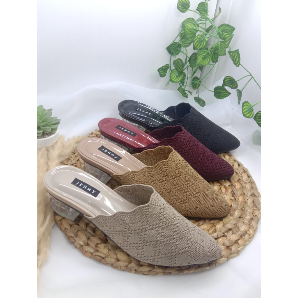 SANDAL HEELS HAK KACA 3CM HEELS BAKPAU HAK KACA HEELS RAJUT IMPORT JN-04