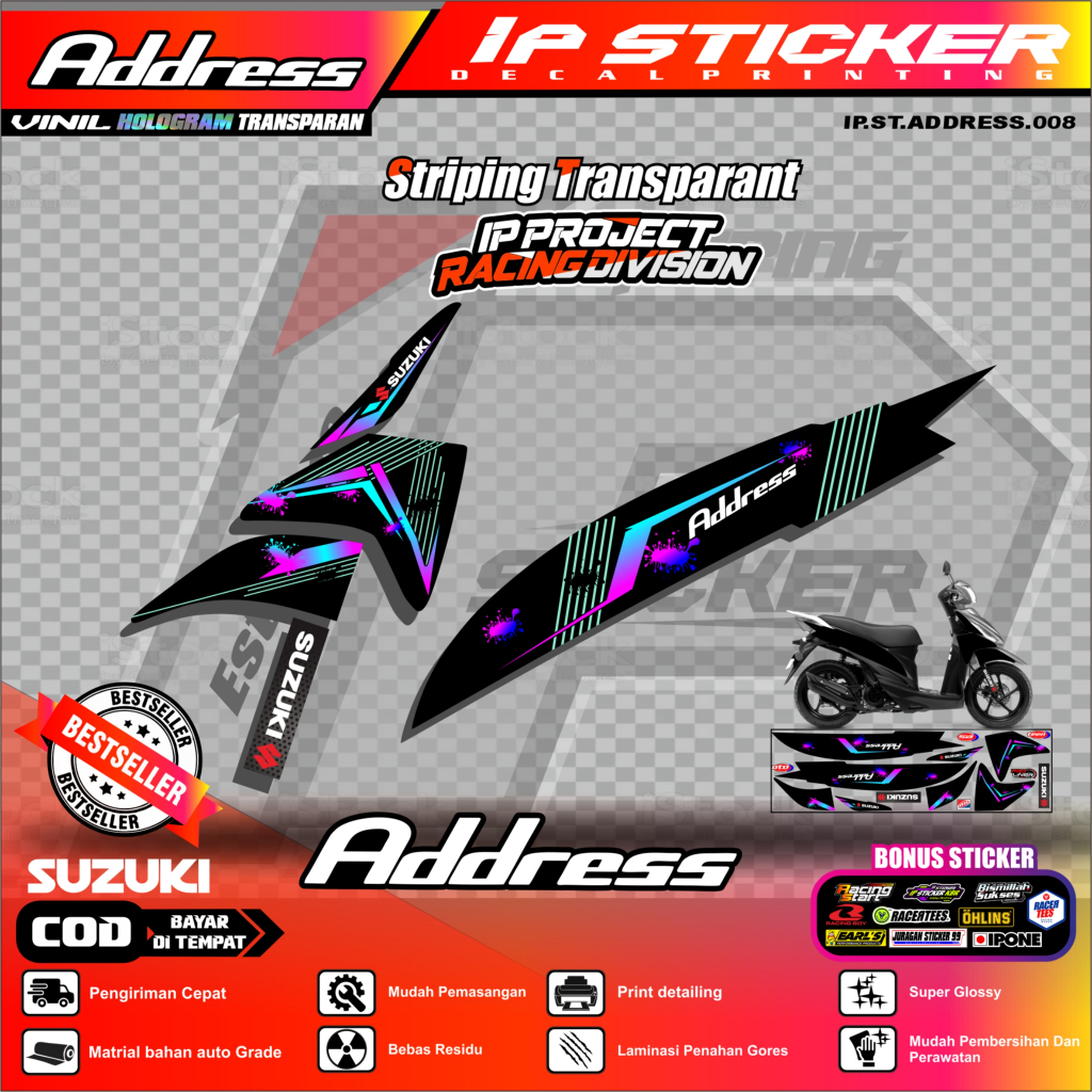 (cod) sticker motor ADDRESS - striping variasi list suzuki ADDRESS 008 TRANSPARAN