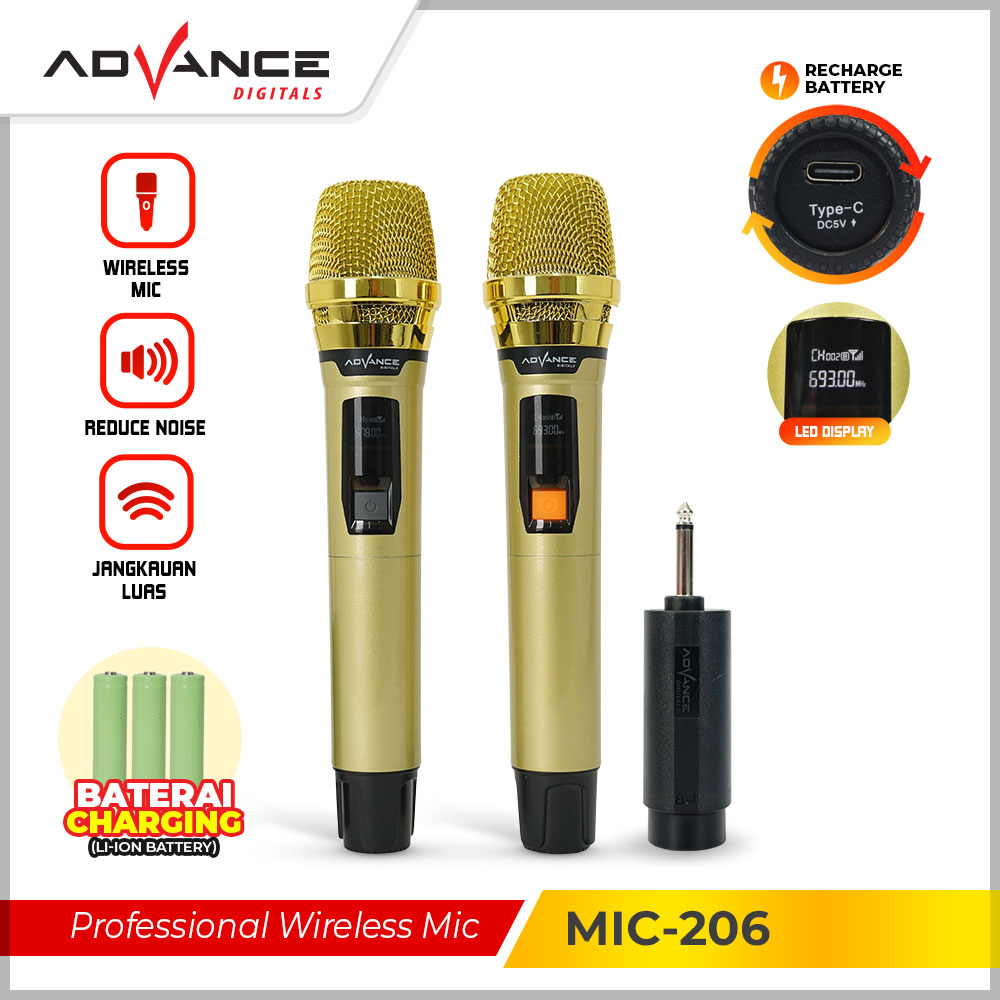 【Ready+Bisa dikirim hari ini】Advance Mic Wireless/Microphone/Mic double (Batrei dapat di Charger )UHP Digital mikropon