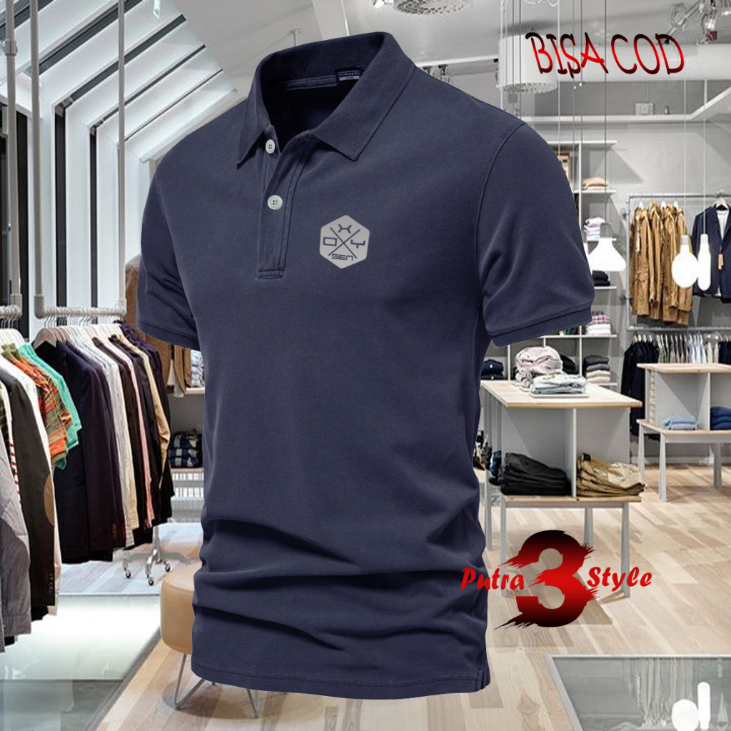 Baju Distro Style Polo Kerah Oxygen X blok Text Silver Kaos Polo T Shirt Denim Premium Quality Atasa