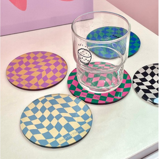 Coaster Checkered | Tatakan Gelas Akrilik Motif Checkerboard | Tatakan Gelas Kotak Retro