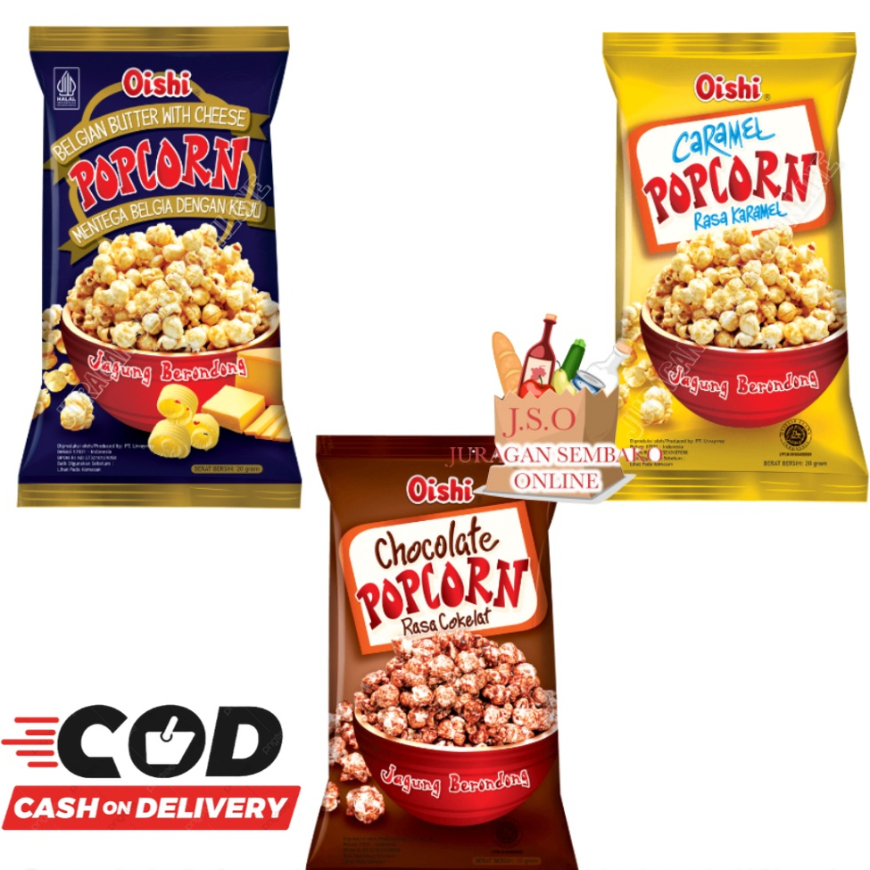 

(JSO) Oishi Popcorn 20gr Belgian Butter Coklat Caramel Snack Jagung Berondong Aneka Rasa Pop Corn Snack Cemilan Anak CHiki