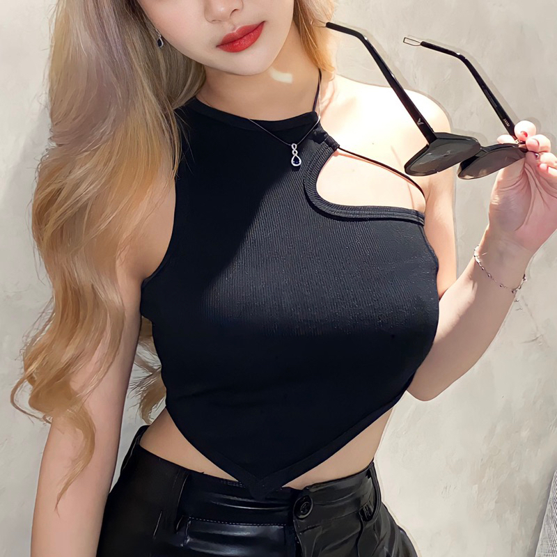 J'ADORE Paula Strap Tank Top - Asymmetrical Atasan Crop Tali