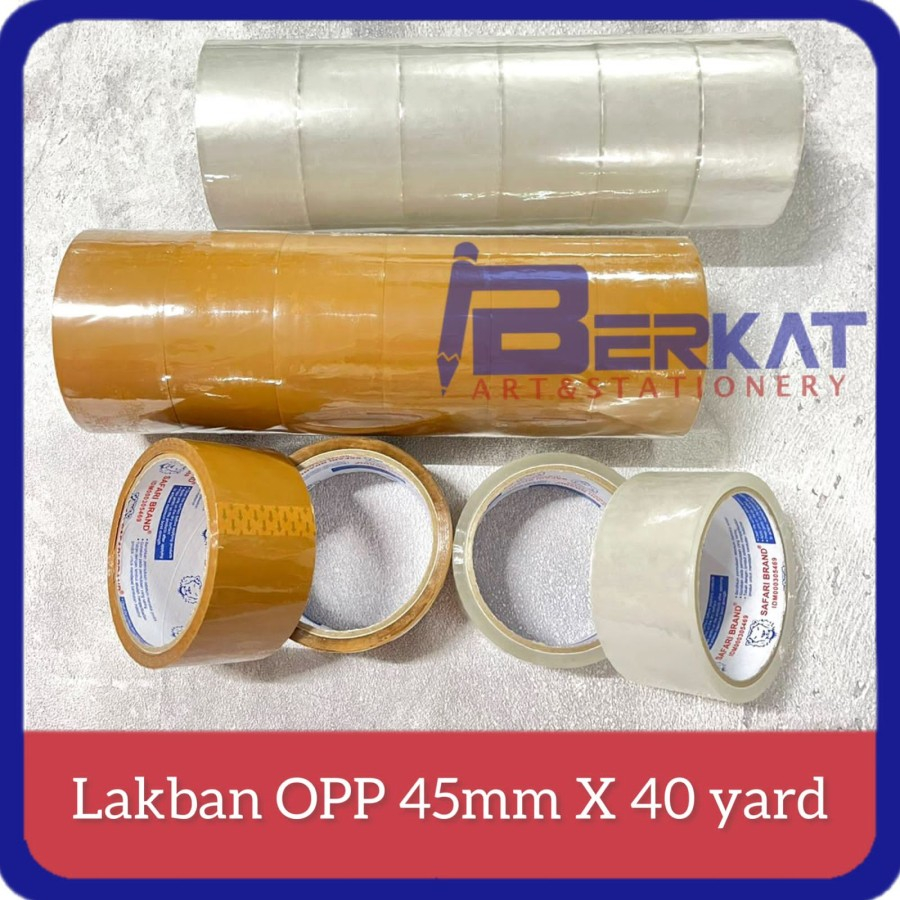 

Lakban OPP Isolasi Besar Bening / Coklat SAFARI (45mm x 40 Yard)