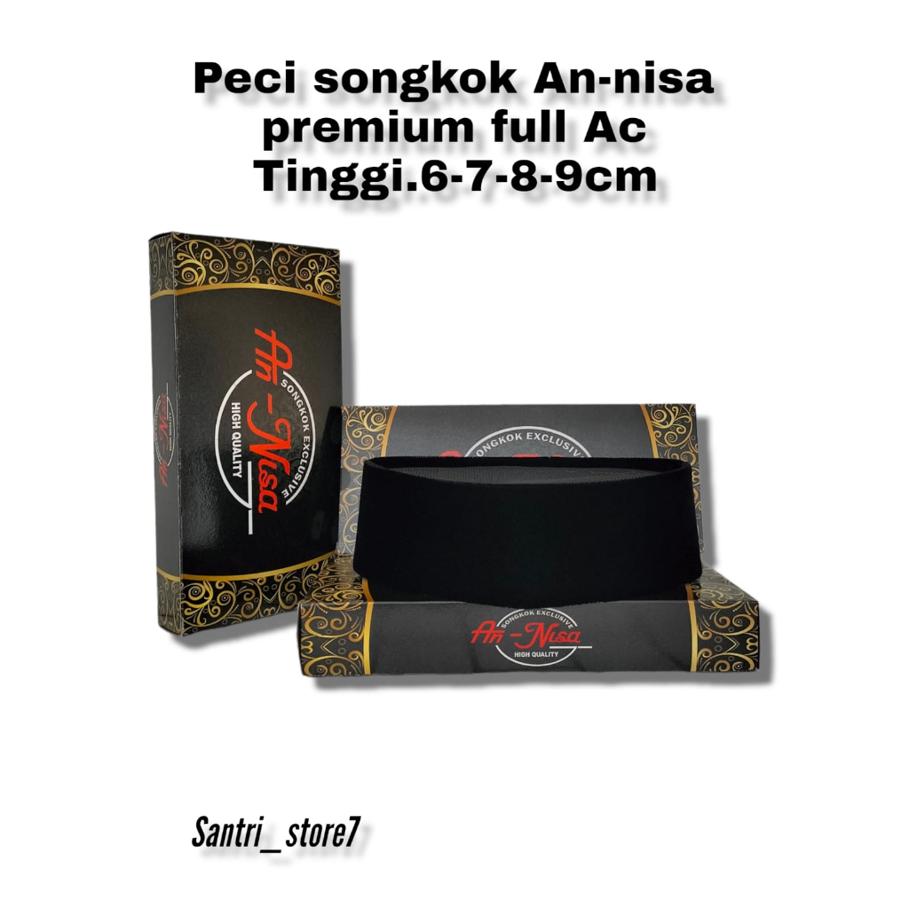 Songkok Hitam Pria Motif FULL AC An-Nisa Tinggi 6.7.8.9.10 Cm Songkok Hitam Laki-Laki