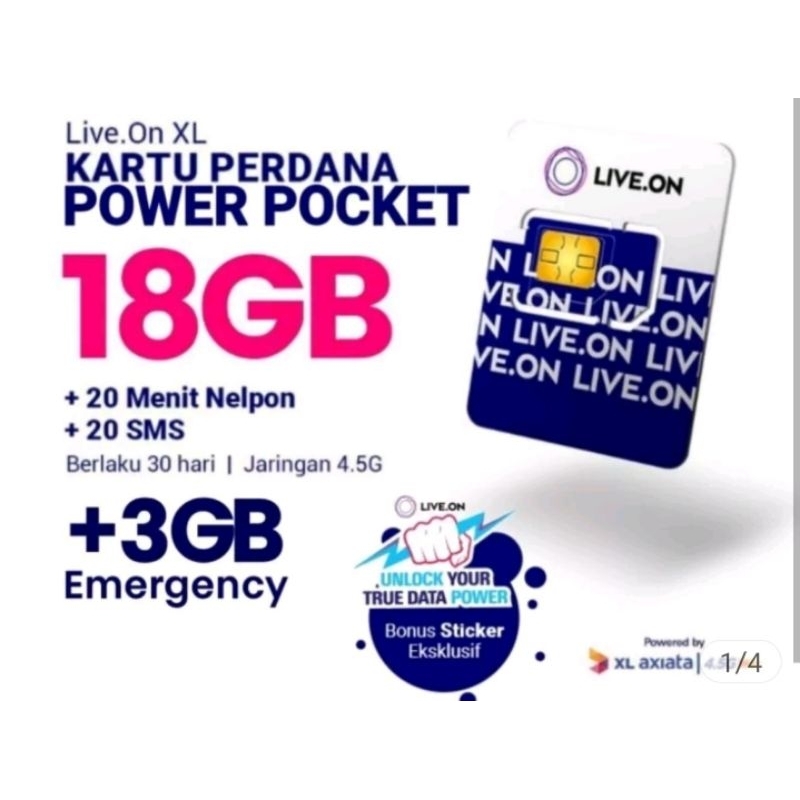Kartu simcard sim card perdana XL Live.on Live on liveon 18 GB paket data 18GB 30 hari 30hari 4.5G f