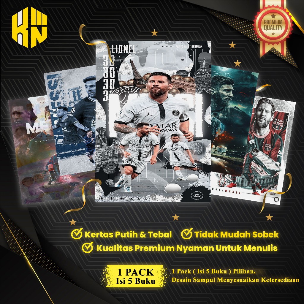 

KEN.IND - Buku Tulis Sekolah Custom Tema Sepak Bola MESSI Bergaris 38 Lembar 1 Pak Isi 5 Buku/ Buku Tulis Anime/ Buku Aesthetic/ Buku Catatan