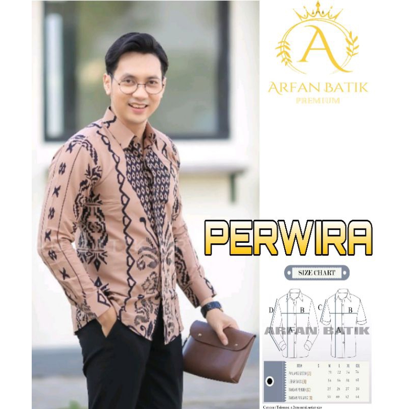Kemeja batik pria premium PERWIRA mocca /kemeja batik pria kualitas premium regulerfit fullfuring/ke