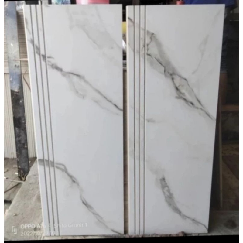 Granit Tangga 30x80,30x90,30x100,30x120 Florence Calacata Glazed Polished Riqwes Ukuran