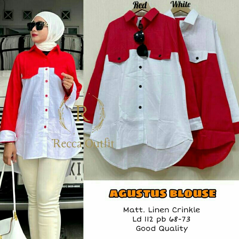 Recca Outfit - Agustus Blouse Kemeja Wanita Merah Putih