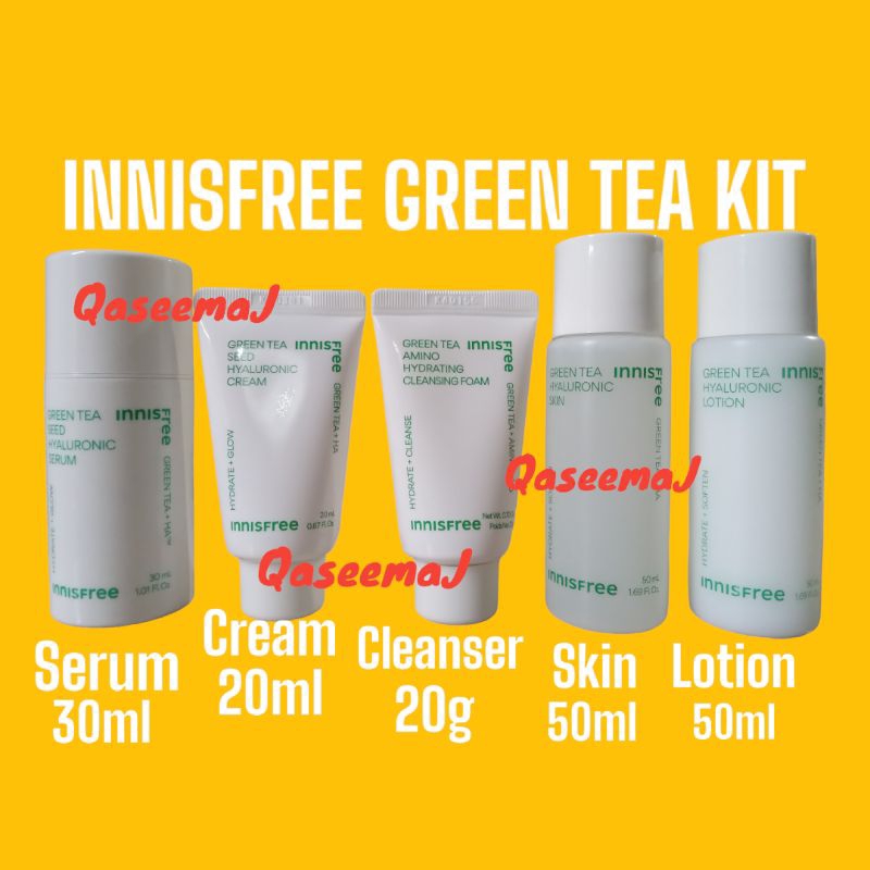 INNISFREE GREEN TEA TRAVEL KIT CLEANSER SKIN TONER LOTION SERUM CREAM