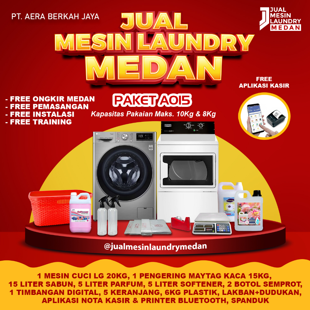 Paket Pemula Usaha Laundry LG 20Kg + Maytag Kaca 15Kg Murah Medan A015