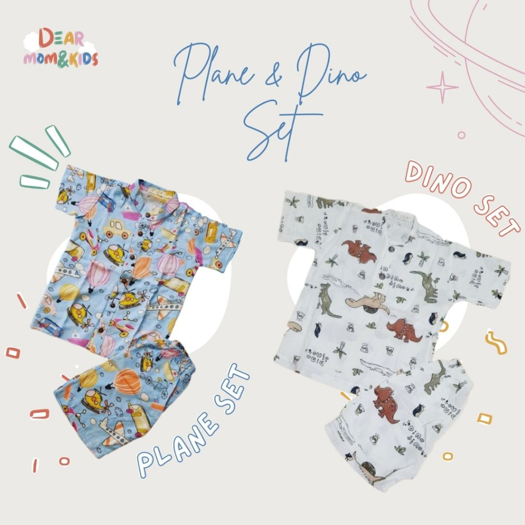 One Set Dailywear Rayon Set Anak / Pajamas Anak Pendek Setelan Anak Perempuan dan Setelan Anak Perem
