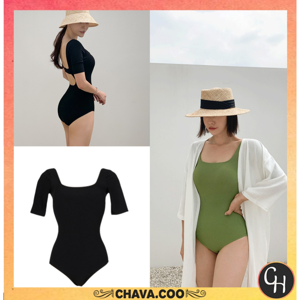 CHAVA | BJR1152 Baju Renang Swimsuit Bikini Wanita Big Size One Piece Model Lengan Pendek Fashion