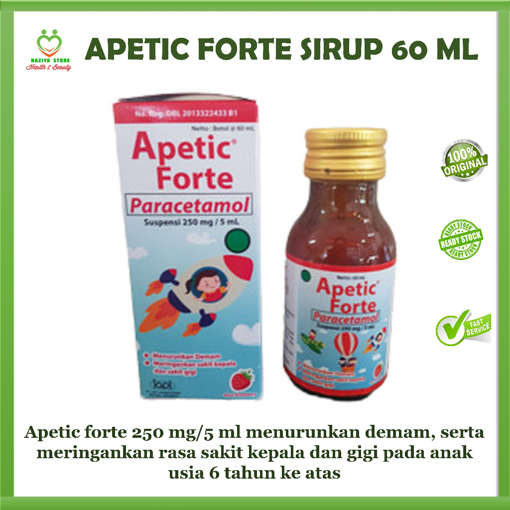 APETIC FORTE PARACETAMOL SIRUP 60 ML Obat Demam Anak Sakit gigi Untuk anak 6 Tahun Ke Atas