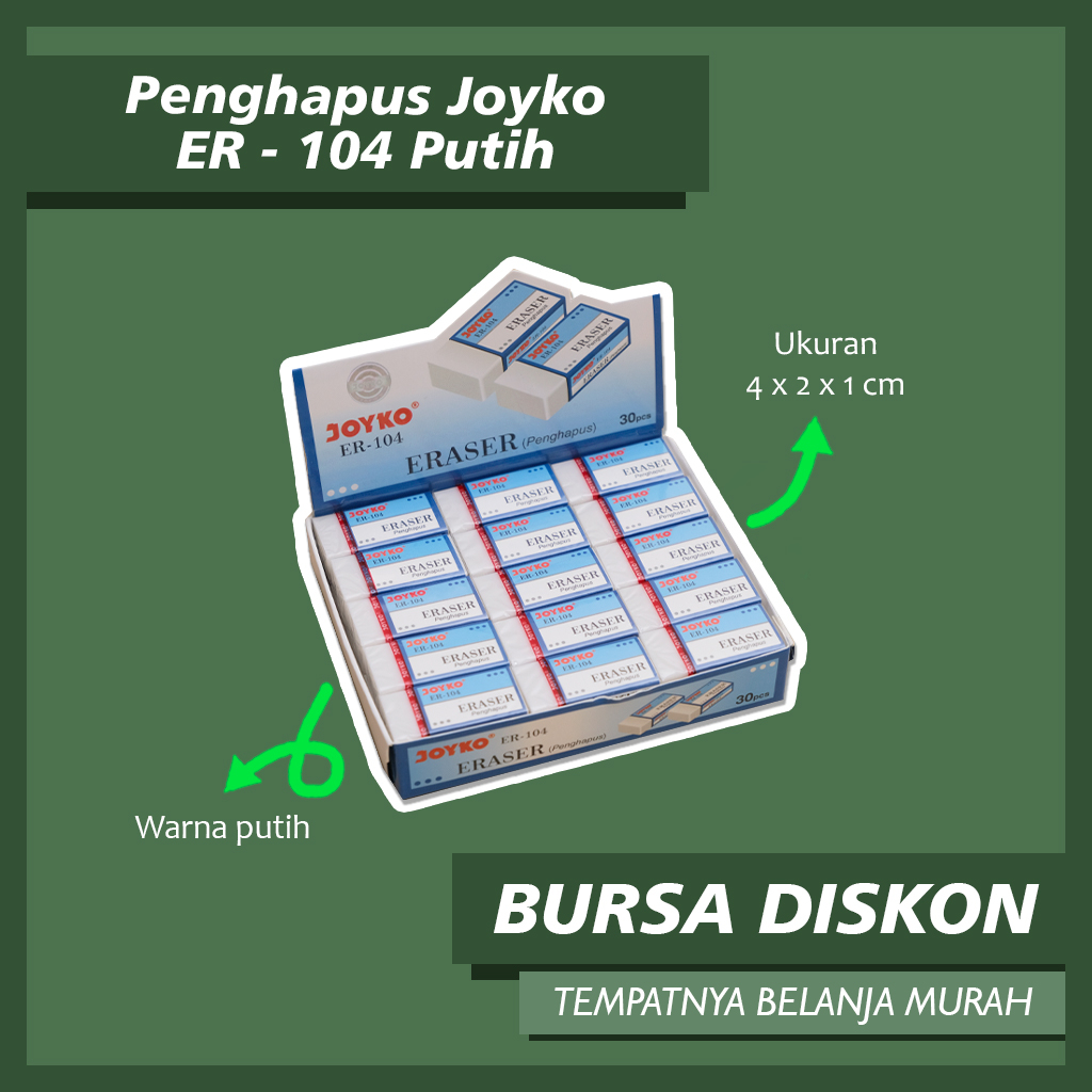 

Penghapus Joyko ER - 104 Putih Original Eraser Setip Stip Karet Hapusan Pensil