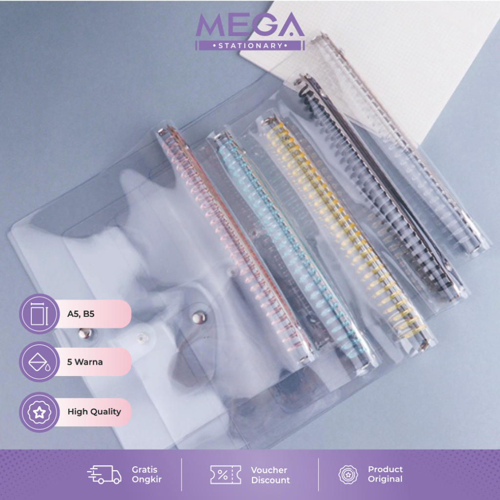 

Binder Bahan PVC RING Warna PASTEL A5 B5 / map Binder Plastik ring 20 dan 26 lubang
