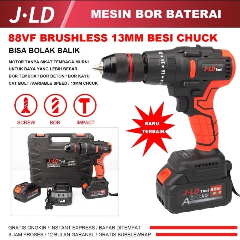CORDLESS IMPACT DRILL JLD J-13 MESIN BOR KEPALA BESI BATERAI JLD 88V