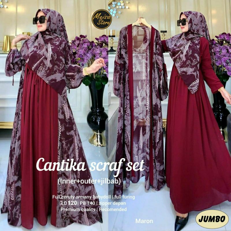 GAMIS PESTA MEWAH ELEGAN / SYAHNAZ SET 3IN1 / CANTIKA SCARF SYARI  3IN1 / GROSIR BUSANA SURABYA / TE