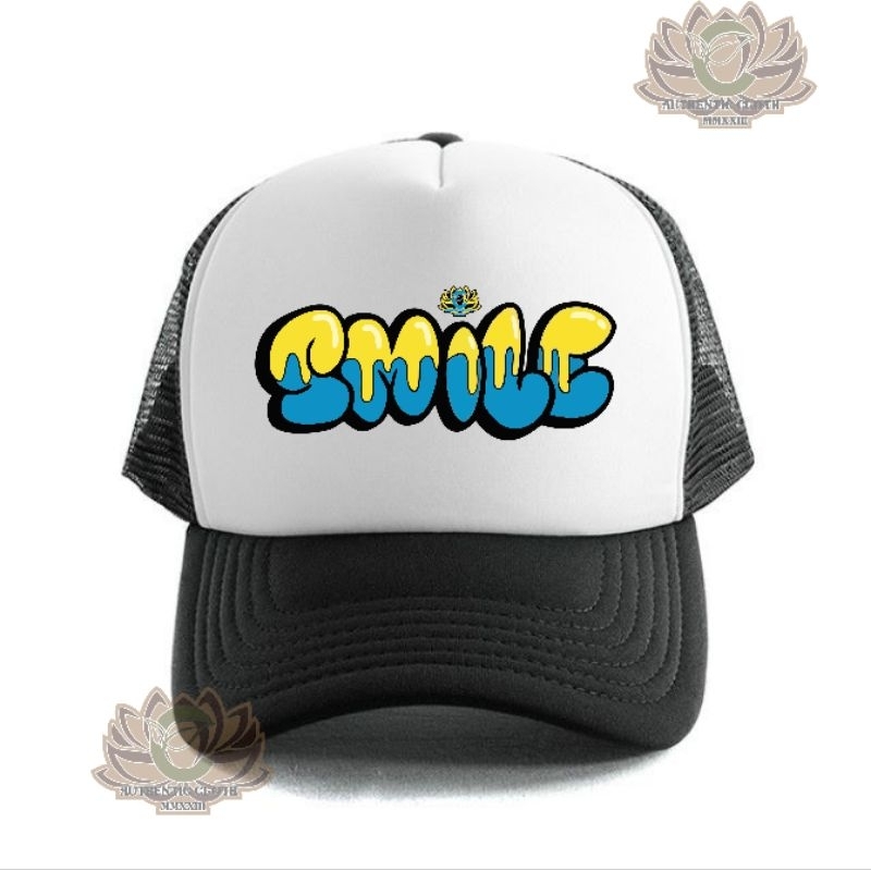 Topi Trucker Hitam Putih Pria/Wanita Smile Cholorophyl Original