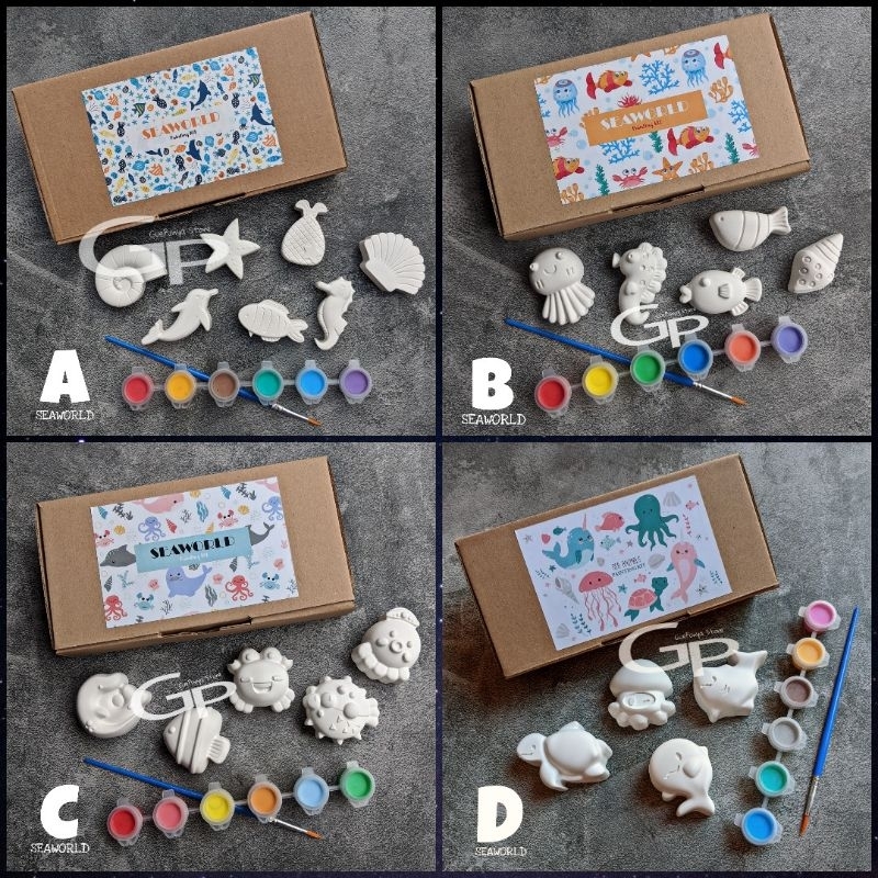 Mini Seaworld Set - DIY Fridge Magnet Mainan Edukasi Anak Patung Lukis Gypsum 7pcs Fish Starfish Dol