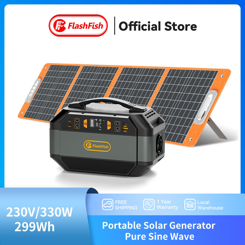 Ready (330W Power Station/100W Solar Panel) Flashfish Solar Power Generator Listrik Camping Power Su