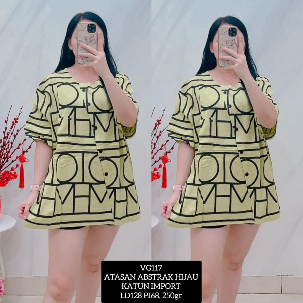 Atasan Blus Jumbo Katun Linen Import Lengan Pendek - Katlyn Shop