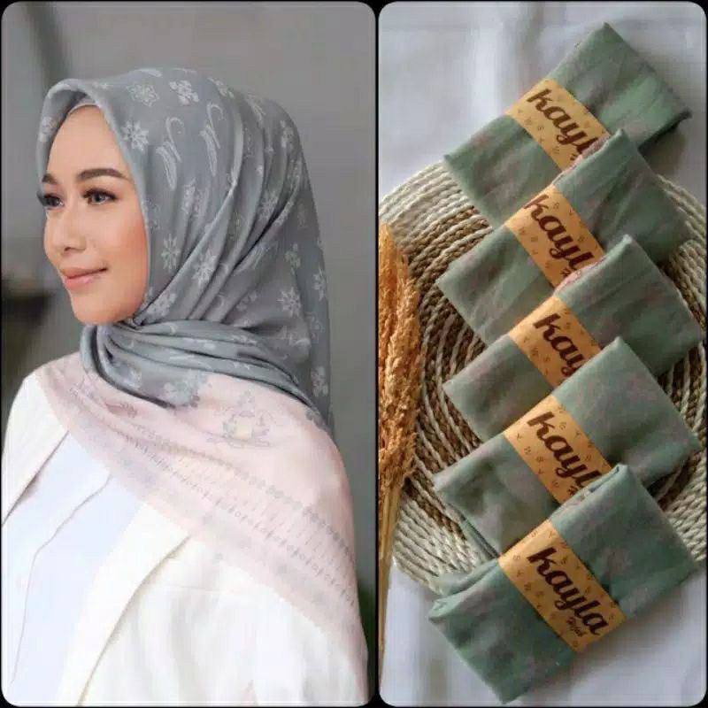 Hijab Segi Empat Voal Motif Hijau Mint Jilbab Terbaru