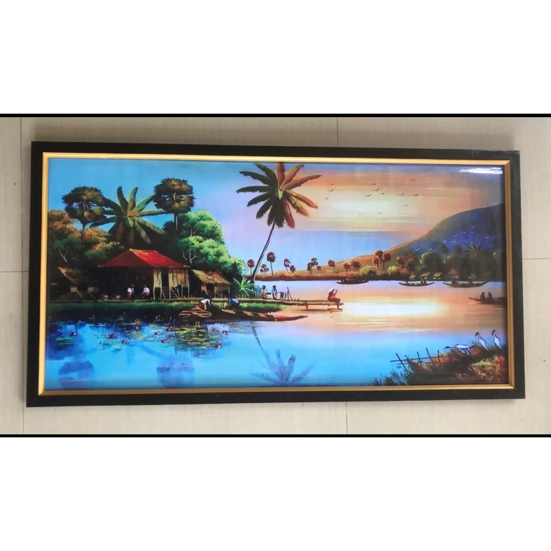 Hiasan Dinding Lukisan Cetak pemandangan sungai sunset plus bingkai