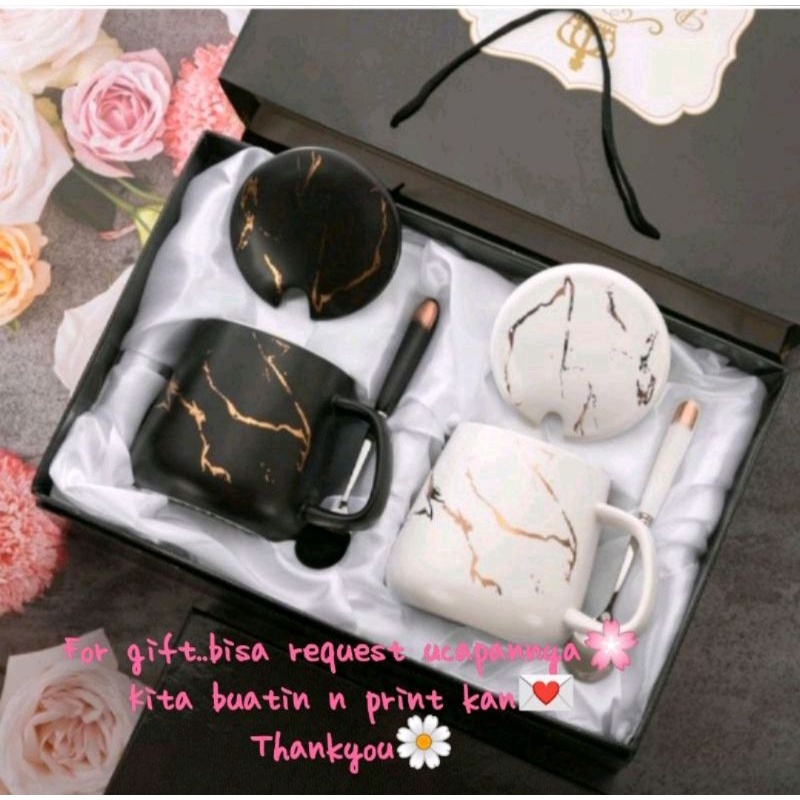 Hampers Gelas Marble Glass Couple / Canada Marble Mug Gift Box / Gelas Mug Marble Tutup / Hampers We