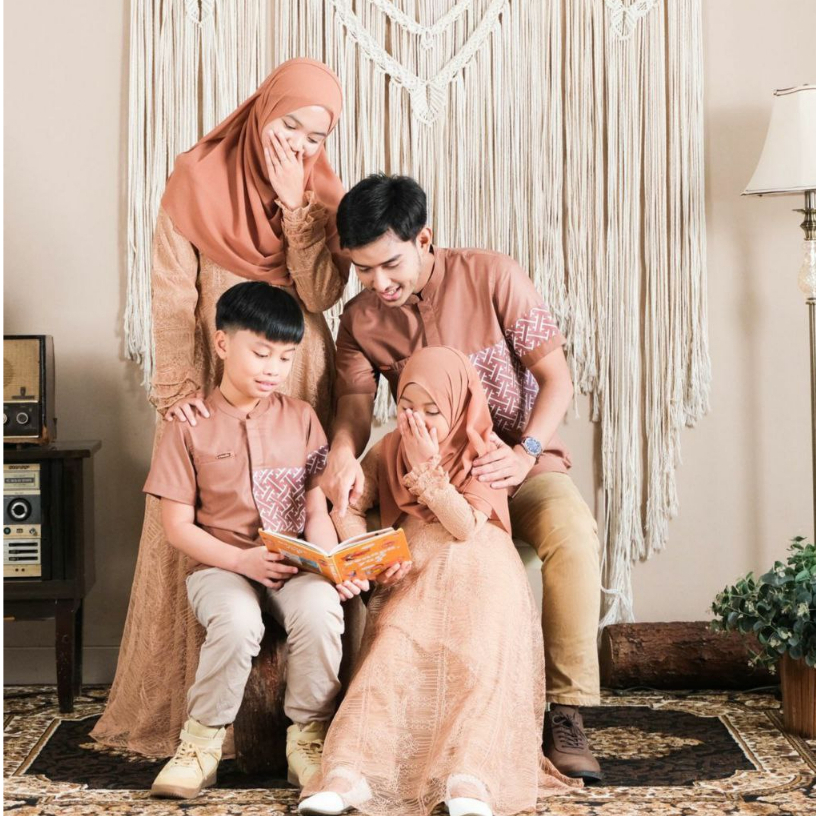 BAJU GAMIS COUPLE KELUARGA COKLAT BEIGE MOCCA BURKAT TULLE BORKAT SIGNATURE FAMILY SET GIZA DRESS UW