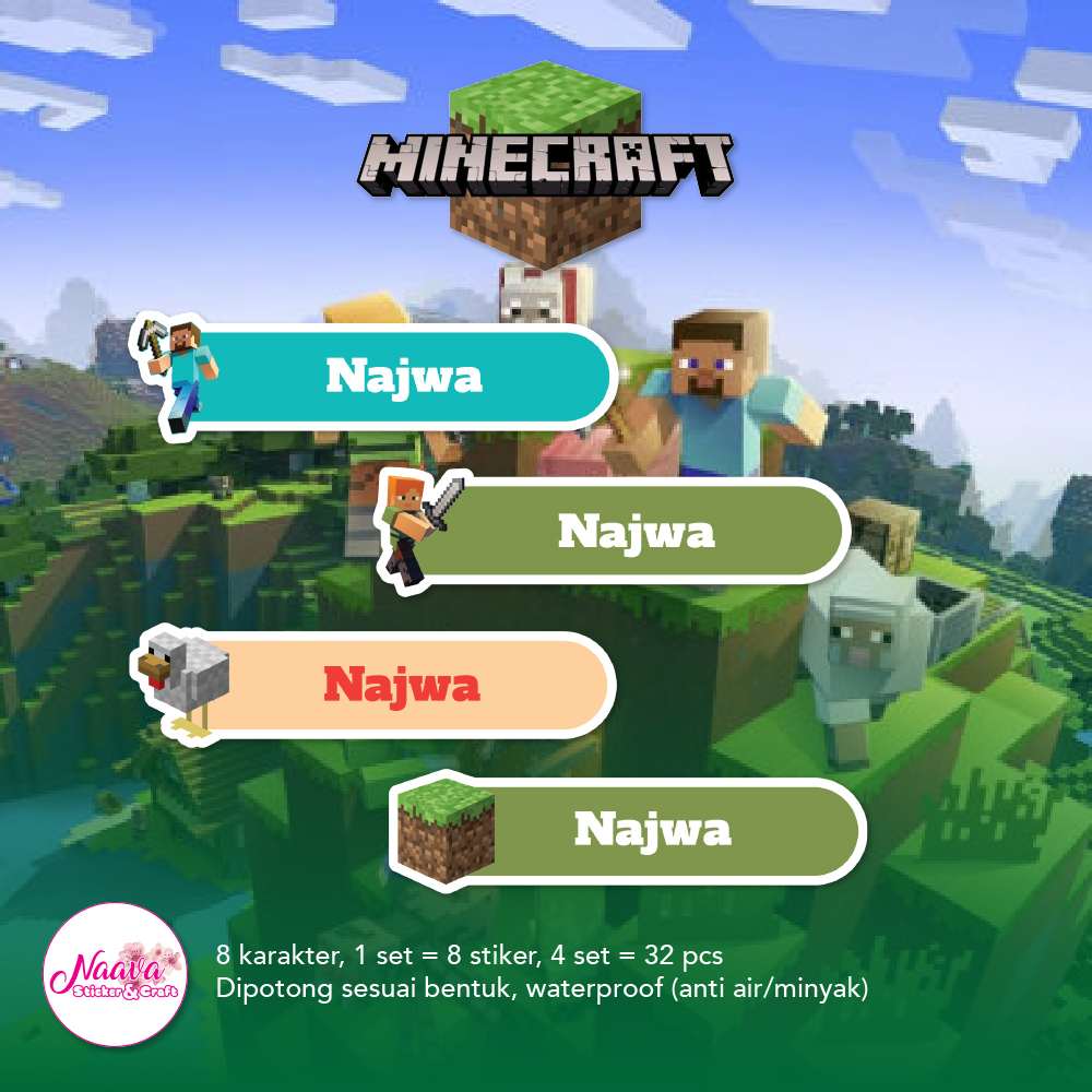 

STIKER LABEL BUKU CUSTOM NAMA ANAK - MINECRAFT