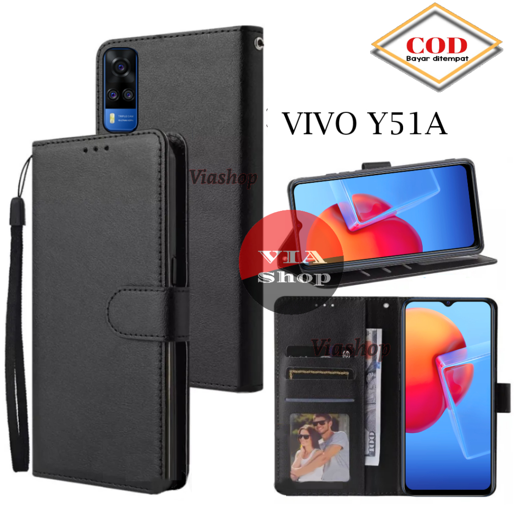 CASE DOMPET VIVO Y51A FLIP CASE LEATHER PREMIUM -SARUNG DOMPET KULIT SINTETIS PREMIUM