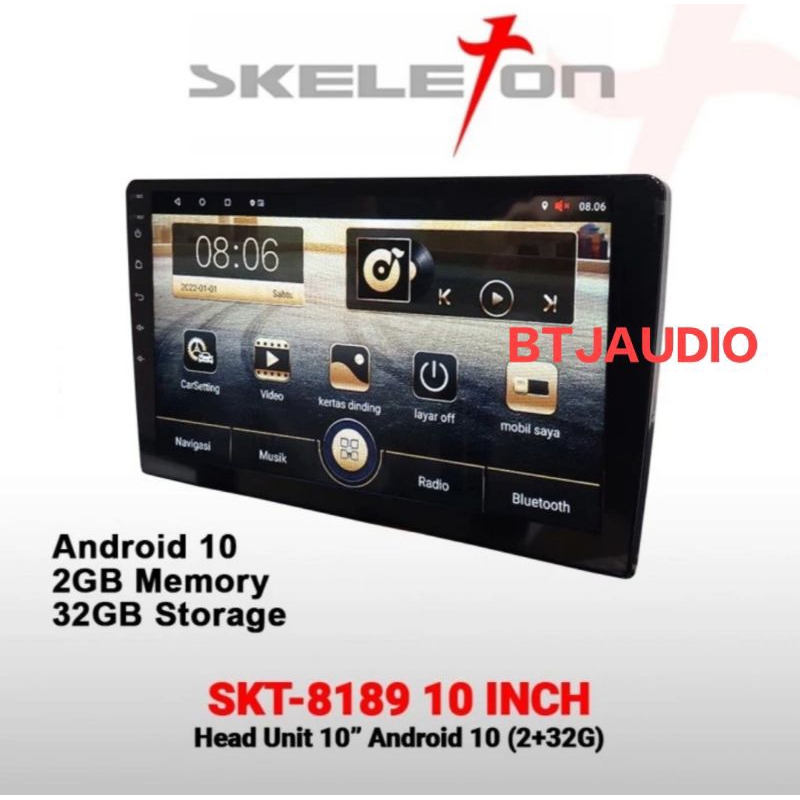 HEAD UNIT TAPE MOBIL DOUBLE DIN SKELETON ANDROID OS 10  LAYAR 10 INCH