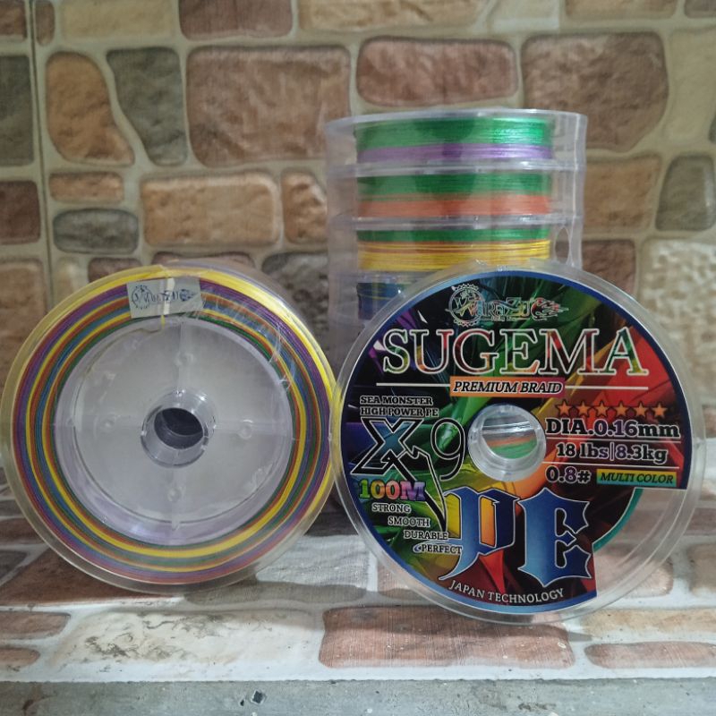 SENAR PANCING SUGEMA PE X9 ( 9 Helai ) PANJANG 100 METER CONNECTING × 8 Roll SANGAT KUAT LENTUR TAHA