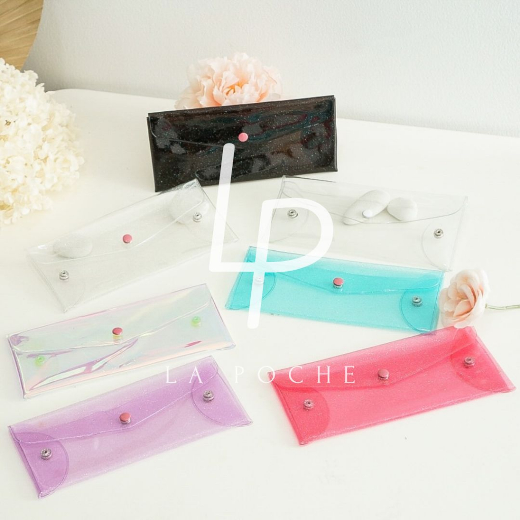 

Pouch Pencil Case Transparant PVC / Kotak Pensil / Tempat Pensil Transparant Kancing 20x9 cm